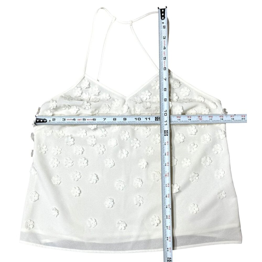 Mustard Seed Womens Top Size L White Floral Textured Flowy Back Strap Detail - Picture 4 of 5